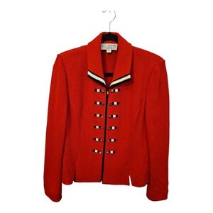 St. John Collection Size 6 Red Santana Knit Gold Accent Padded Shoulder Blazer